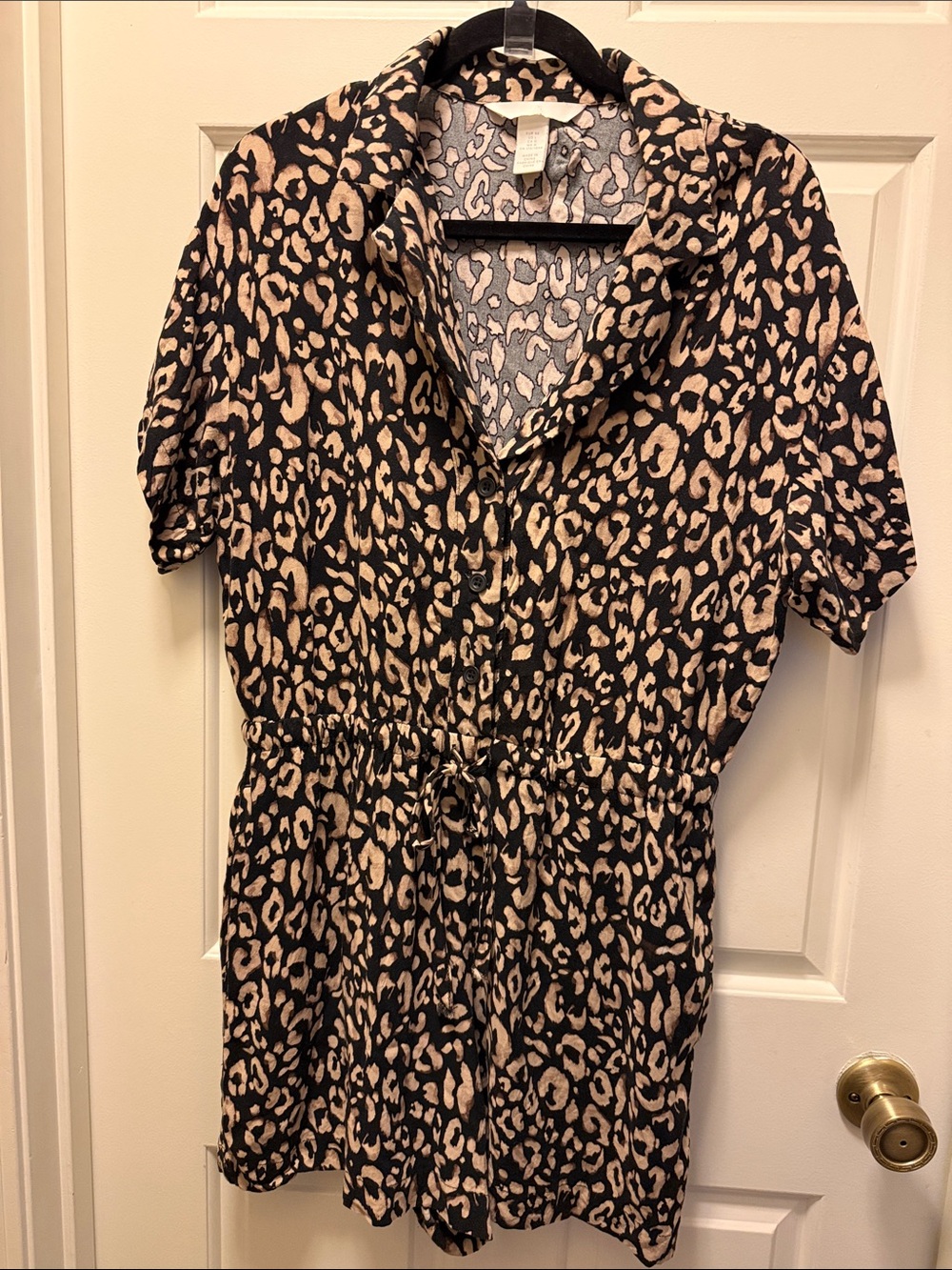 H&M Black and Beige Leopard Print Short-Sleeve Romper